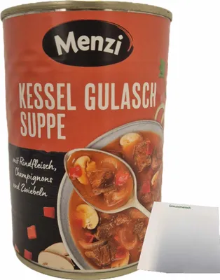 Produktbild von Menzi Kessel Gulaschsuppe mit Rindfleisch (400ml Dose) + usy Block