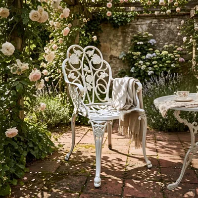 Produktbild von abc HOME | Gartenstuhl aus Aluminiumguss | Jugendstil | weiß