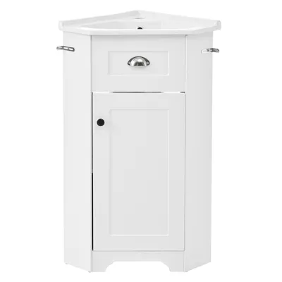 Produktbild von Merax Waschbeckenunterschrank Bodenstehender, Kleiner Eck-Badezimmerschrank mit Keramik-Waschbecken, Tür, Metallgriffe, 59x42,5x90,5 cm, Weiß