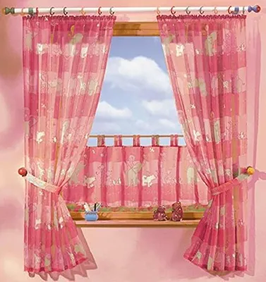 Productafbeelding van Kindergordijn Set - Gordijnen Kinderkamer - Decoratie Kamer - Dierenmotief Print - 5 Delig - Roze