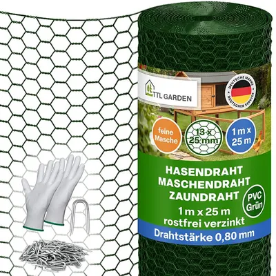 Produktbild von TTL GARDEN GUARD-LINE Hasendraht 1x25m Grün 13x25mm Maschenweite 0,8mm Drahtstärke