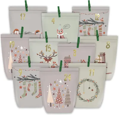 Immagine prodotto di Calendario dell'Avvento da riempire, 24 calendari natalizi, sacchetti di carta per creare decorazioni, sacchetti regalo fai-da-te, calendario da personalizzare