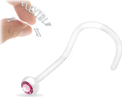 Produktbild von viva-adorno 0,8mm Nasenstecker Bioflex flexibel transparent Kunststoff Zirkonia Kristall Strass Nasen Piercing Z324, Fuchsia / Dunkles Pink