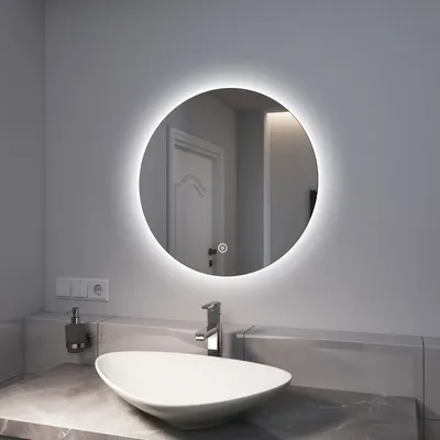 Produktbild von EMKE LED kúpeľňové zrkadlo okrúhle s priemerom 60 cm LED zrkadlo Kúpeľňové zrkadlo s osvetlením Studená biela Osvetlené zrkadlo Nástenné zrkadlo s dotykovým spínačom IP44 Úspora energie