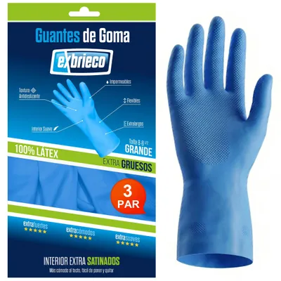 Latex-Handschuhe, extra dick, rutschfest, 3 Paar, blau