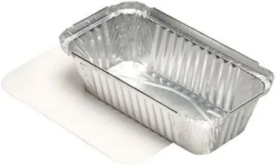 Produktbild von Eckige Aluschalen mit PE-beschichtetem Deckel 0,7 l 4,9 x 10,3 x 19,5 cm | Schrumpffolie (50 Stück)