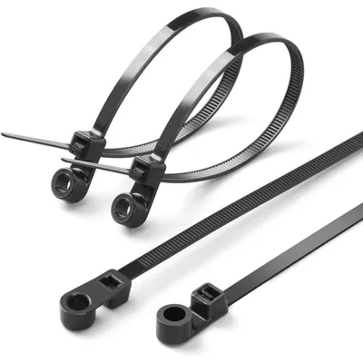 Zdjęcie produktu dla Opaski kablowe z otworem na śrubę, 100 sztuk, 150 x 3,6 mm, czarne, nylonowe, do użytku wewnątrz i na zewnątrz