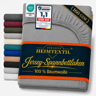 Produktbild von EXKLUSIV HEIMTEXTIL Jersey Spannbettlaken Deluxe 100 x 200 cm Grau 160 GSM, 100% Baumwolle Bed-Sheet Bettlaken Spannbetttuch Topper Leinentuch