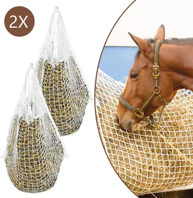 Obrázok produktu pre SWANEW 2x sieť na seno 120 x 90 cm, biela, veľkosť oka, vrece na seno 3 x 3 cm Objem vreca na seno cca 9 kg, stojan na seno Kŕmna sieť, extrémne odolná proti roztrhnutiu, pre kone, ovce, dobytok