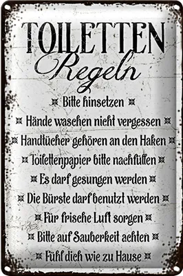 Produktbild von Blechschild Spruch 20x30cm Toiletten Regel bitte hinsetzen