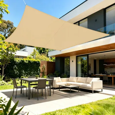 Produktbild von LOVE STORY Sonnensegel Wasserdicht 3.5x5m Rechteckig Segeltuch Sonnenschutz Windschutz PES mit 95% UV-Schutz für Balkon, Garten, Terrasse (Sandbeige)