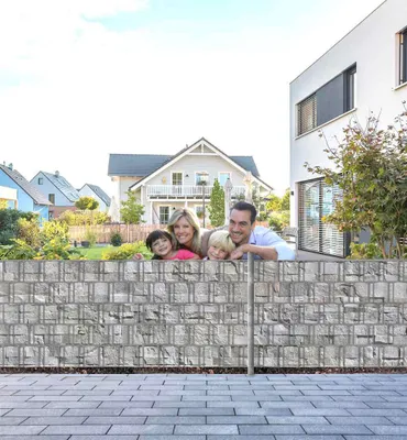 Produktbild von Sichtschutzstreifen Steinwand hellgrau Sichtschutz Garten Zaun - Teil2 - 5 Streifen - 250x100cm