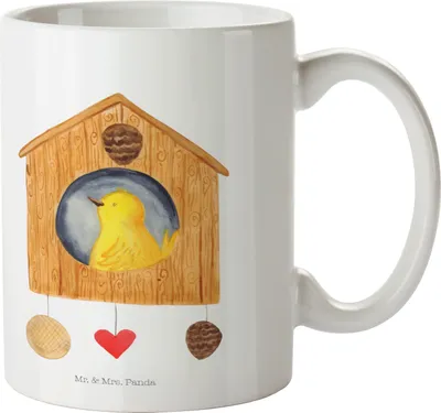 Produktbild von Mr. & Mrs. Panda Becher Vogel Haus - Weiß - Geschenk, Keramikbecher, Pott, Familie, Kaffeebecher, schöne tasse, Lustige Sprüche, Castle, Vogelhäuschen, Zuhause, Teetasse
