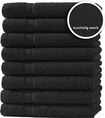 Produktbild von 8er Set Gästetücher Handtücher Duschtücher Badetücher Frottee 100% Baumwolle, Farbe:Schwarz, Größe:Gästetücher 30x50 cm