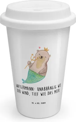 Produktbild von Mr. & Mrs. Panda Kaffeebecher To Go Wassermann Astrologie - Weiß - Geschenk, Geburtstagsgeschenk, Thermobecher, Sternzeichen, Coffee Becher, ToGo, Mehrwegbecher