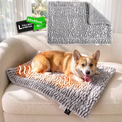 Immagine prodotto di Cuscino riscaldante per gatti - 90 x 60 cm - Grigio chiaro - Autoriscaldante senza elettricità
