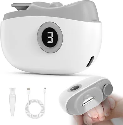 Imagen del producto de Cortauñas eléctrico con luz LED y pantalla digital, 3 velocidades, función de pulido automático + recipiente para recortes de uñas (blanco)