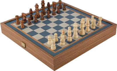 Produktbild von Manopoulos 2-in-1 Spiele-Set Turquoise – Walnuss-Optik – Schach & Backgammon Groß (41x41 cm)