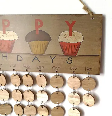 Imagen del producto de Calendario de cumpleaños de madera, para colgar, personalizable, calendario anual, para la pared