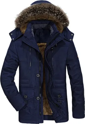 Produktbild von ASKSA Pánská teplá zimní bunda Parka Dlouhý zimní kabát Venkovní prošívaná bunda s podšívkou, tmavě modrá, 3XL
