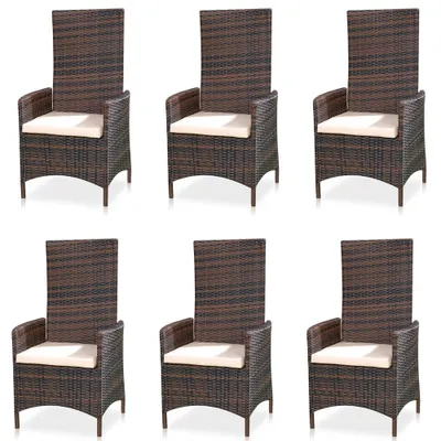 Image de Mucola Chaise de Jardin Set de 6 Fauteuils de Jardin Réglables Fauteuil Relax MarronPolyrattan Meubles de Jardin Balcon Fauteuil Relax Fonction Allongée