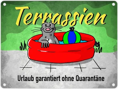 Produktbild von Terrassien Metallschild in 15x20 cm mit Seeleopard auf der Terrasse