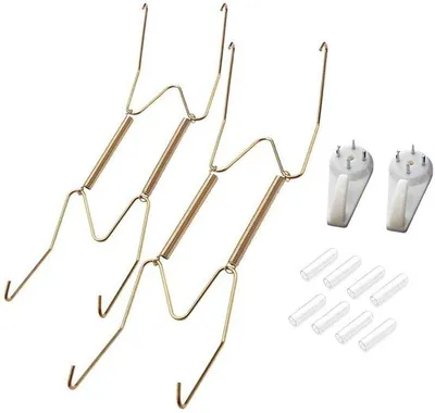 Produktbild von WeddHuis 2er-Pack Wandhalter für Teller, 8-Zoll-Wandhalter aus Edelstahl für dekorative Teller von 7,8 bis 8,6 Zoll, Tellerhalter für die Wandpräsentation, vergoldete Wandhalter für die Präsentation