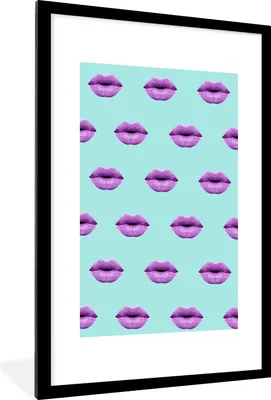 Produktbild von MuchoWow® MuchoWow® Gerahmtes Poster Lippen - Lila - Muster 60x90 cm - Poster mit zchwarzem Bilderrahmen - Dekoration - Wandposter Wohnzimmer - Hochwertig