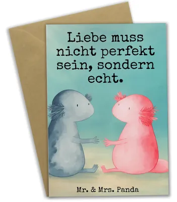 Produktbild von Mr. & Mrs. Panda Grußkarte Axolotl Liebe Design - Weiß - Geschenk, hochzeitskarten, einladungskarten, Valentinstag, osterkarten, genesungskarte, weihnachtskarten