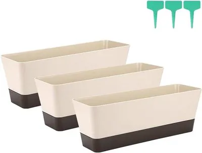 Image de Jardinières rectangulaires pour l'extérieur - adaptées aux plantes succulentes et aux fleurs - 3 pièces - plastique - 30,5 cm