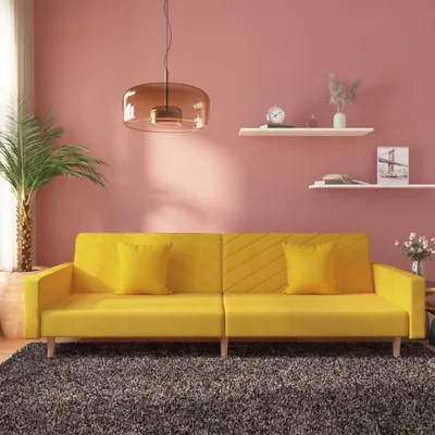 Imagen del producto de Maison Exclusive: Sofá cama de 2 plazas con 2 cojines, color amarillo, tapizado en tela