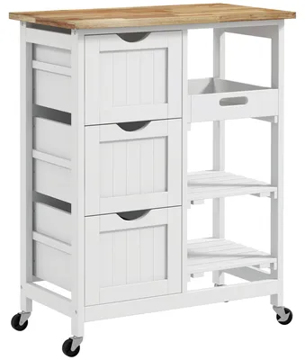Immagine prodotto di Carrello da Cucina 67x37x85,5 cm con 3 Cassetti e 3 Ripiani Aperti in Legno Bianco