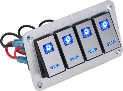 Immagine prodotto di interruttore a bilanciere a 4 velocità, 5 poli, ON/OFF, SPST, retroilluminazione blu, precablato, in lega di alluminio, per auto, camper, autobus, rimorchi e UTV