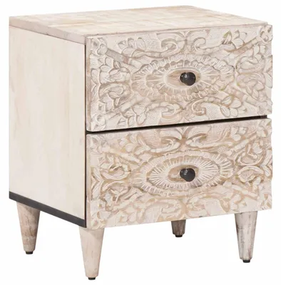 Produktbild von Nachttisch - VIDAXL - Nachtschrank - Weiß 40 x 33,5 x 46 cm Massivholz Mango