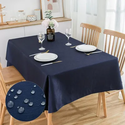 Productafbeelding van Jacquard tafelkleed, rechthoekig, 300 x 150 cm, met watergolfmotief, marineblauw, polyester