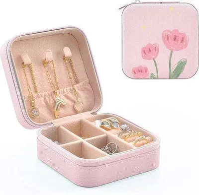 Produktbild von Famanu Schmuckkästchen für Reisen - Kunstleder Mini Schmuckorganizer