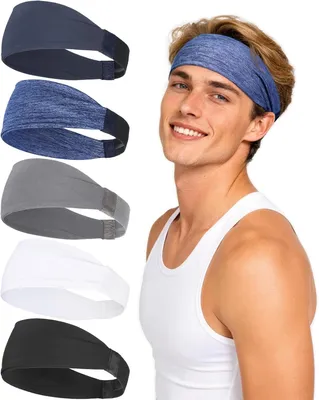 Imagen del producto de Bandas para el pelo deportivas para hombre, paquete de 5 unidades, elásticas, absorbentes del sudor, transpirables, ideales para fitness y running