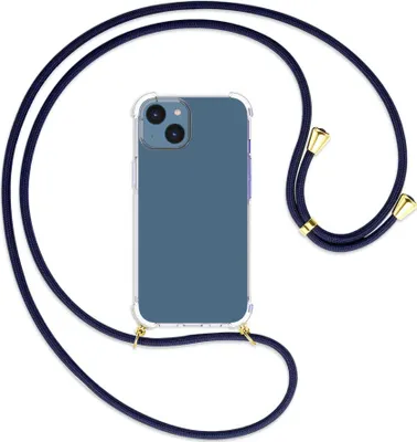 Produktbild von Handykette Backcover-Schutzhülle mit Band (Metall goldfarben) für Apple iPhone 14 (6.1'') - dunkelblau