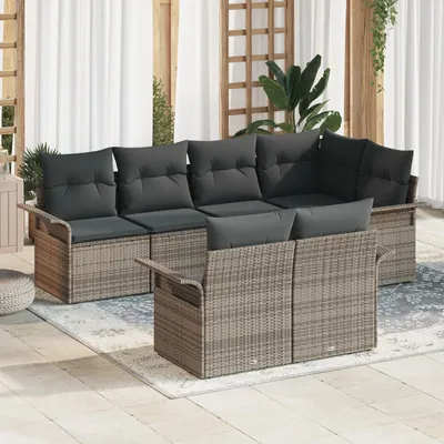 Obrázek produktu pro vidaXL Zahradní sedací souprava s polštáři s úložným prostorem 7 ks Grey Poly Rattan