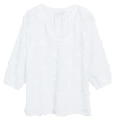 Produktbild von Comma Bluse Weiß Größe 36 mit floraler Stickerei, 3/4-Ärmeln und Tunika-Ausschnitt