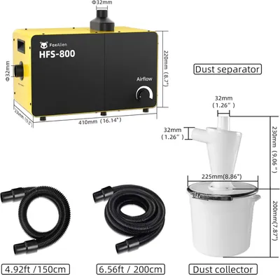 Produktbild von 800W Tischstaubsauger HFS-800 mit Staubabsaugung für CNC-Sägen und Holzbearbeitung, Luftfiltersystem mit HEPA- und Aktivkohlefilter, einstellbare Luftstromstärke