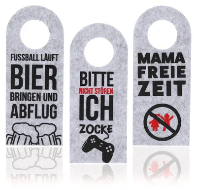 Produktbild von FunX Filz Türanhänger Türschild 3er Set "Zocken", "Fußball", "Mama" - 19,5 x 8 cm