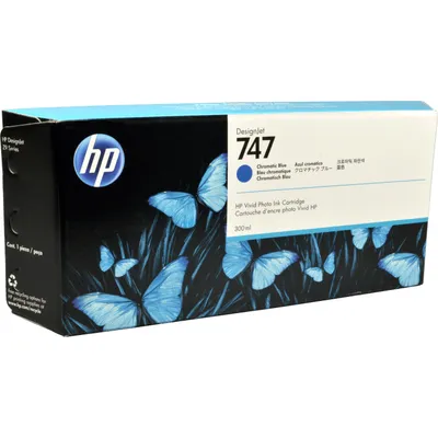 Produktbild von HP 747 Chromatisches Blau DesignJet Tintenpatrone, 300 ml, HP DesignJet Z9 Druckerserie, Thermal Inkjet, Chromatisches Blau, P2V85A, Business, Singapur