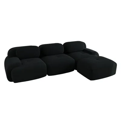 Produktbild von Modulares Ecksofa(Schwarz)ohne Montage, ergonomisch und haustierfreundlich, aus Cordstoff mit extra-breiten Armlehnen, 32D hochelastische Polsterung