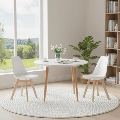 Obrázek produktu pro Jídelní stůl s 2 židlemi, jídelní set, dřevo, bílá barva, skandinávský styl, rozměry 100 cm