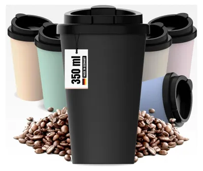 Produktbild von Thermobecher für Kaffee to go aus -Kunststoff - Kaffeebecher 350 ml BPA-frei und 100% recyclebar - Trinkbecher mit Deckel - Coffee Mug für Büro, Auto, Schule und mehr (Schiefer)