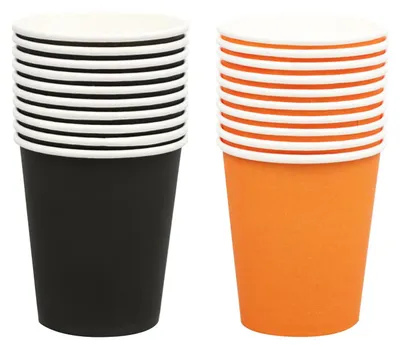 20 Halloween-Pappbecher, Orange/Schwarz, Partybecher