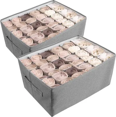 Produktbild von Unyqoos® Kleiderschrank-Organizer, 2er-Set mit 12 Fächern (3×4) – faltbare Aufbewahrungsbox 42×30×23 cm, 25 L, kationische Stoffbeschichtung & PP-Trennwände