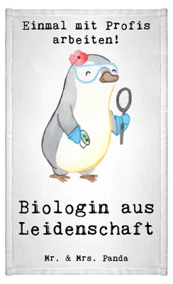 Produktbild von Mr. & Mrs. Panda Handtuch Biologin Leidenschaft - Weiß - Geschenk, Spruch, Bachelor, Beruf, Klein, Frotteehandtuch, buntes, Gäste-WC, Frotteetuch, Studium, Lustig