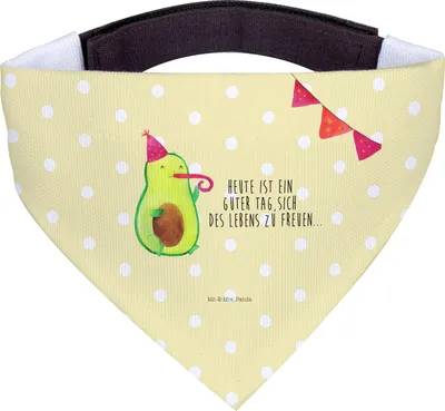 Produktbild von Mr. & Mrs. Panda Bandana Avocado Party - Gelb Pastell - Geschenk, Happy Birthday, Avocados, Hunde Hals Tuch, Geburtstag, Dreieckstuch, Hundehalstuch, Halstuch für Hund